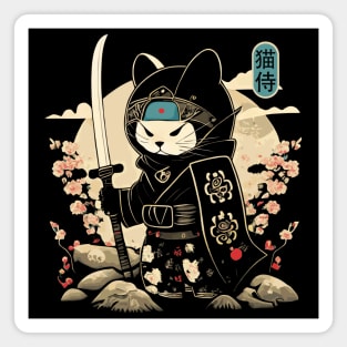 Japanese Samurai Cat Tattoo, Kawaii Ninja Cat Magnet